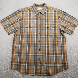 Outdoor‎ life Shirt Mens Large Green Brown plaid Pockets button Up Cabincore